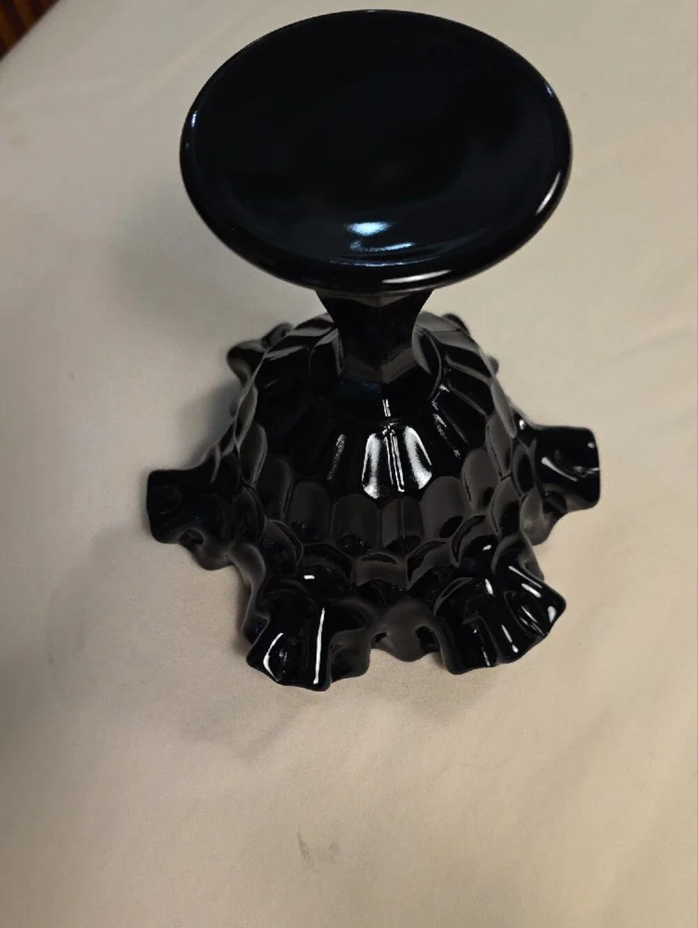 Fenton Black Decorative Ruffled Pedestal Compote